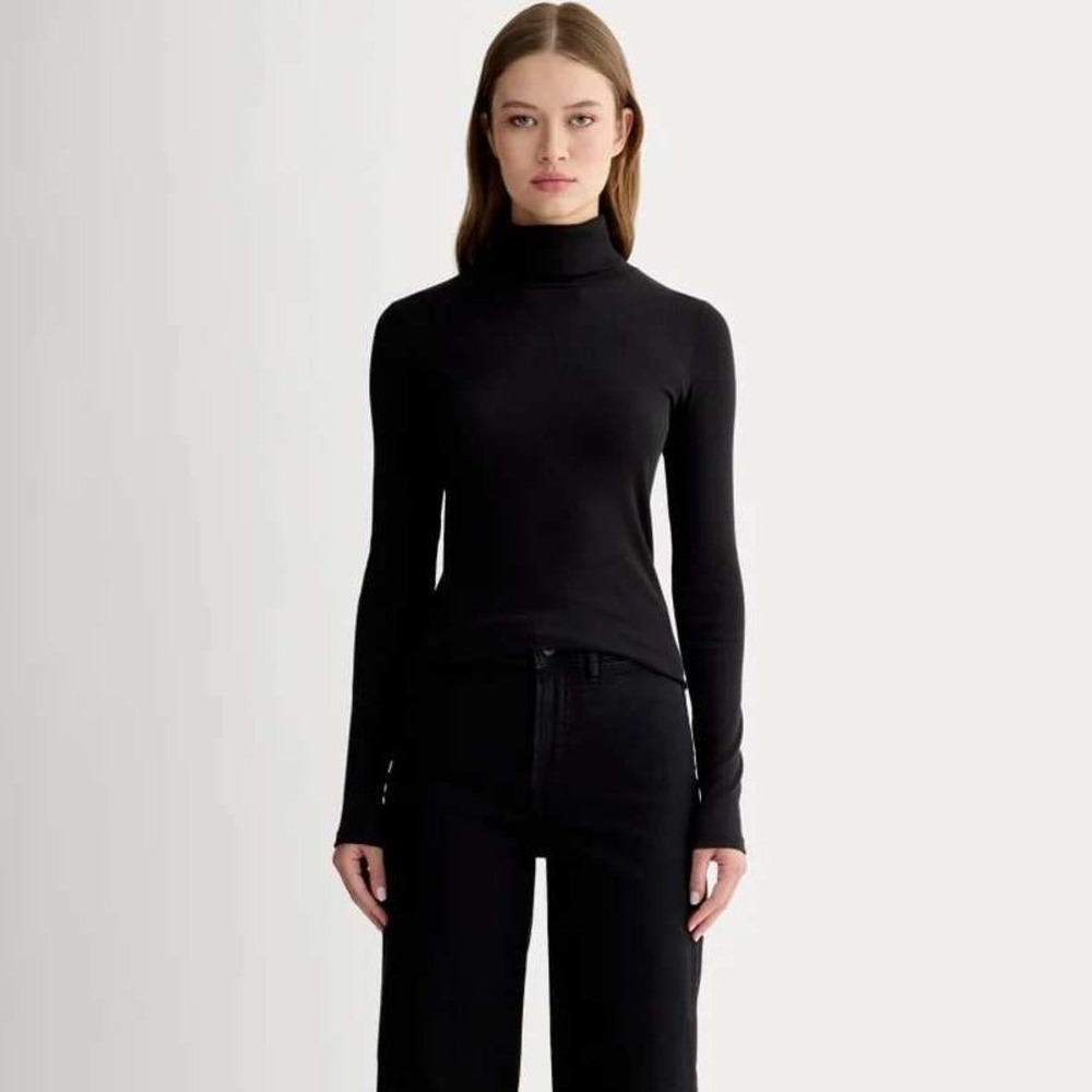 Everlane Luxe Rib Turtleneck Black Supima Cotton Long Sleeve Small Basic Staple
